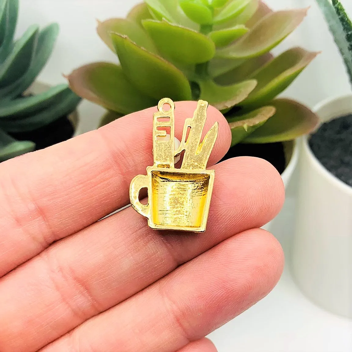 1, 4 or 20 Pieces: Black Paintbrush Artist Cup Charms