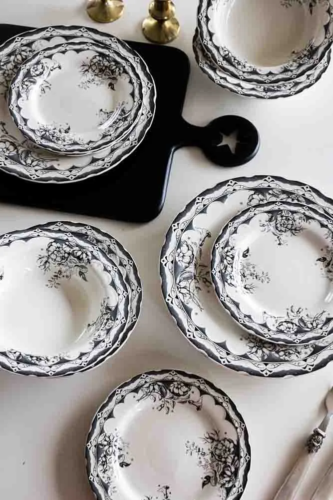 12-Piece Vintage-Style Floral & Star Dinner Set