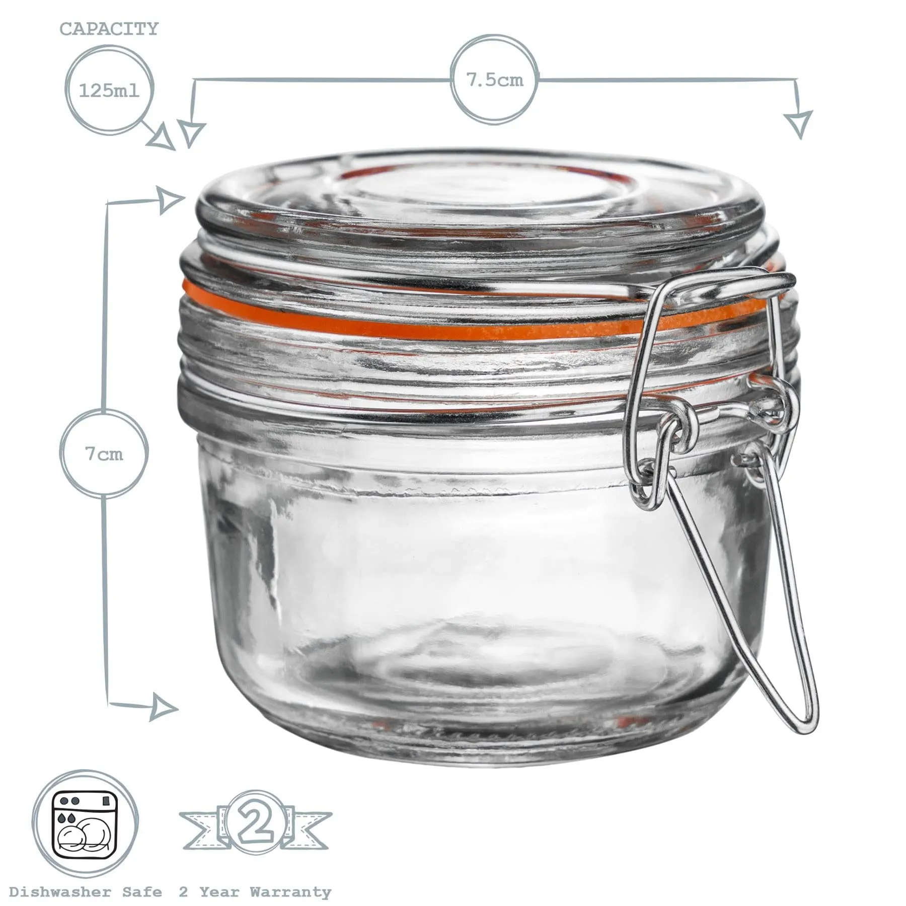 125ml Classic Glass Storage Jar   Four Free Coloured Seals