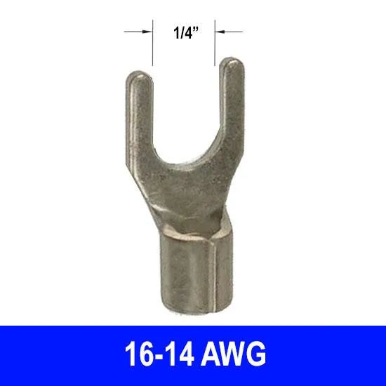 #16-14AWG Uninsulated 1/4" Fork Connector, 8 pack