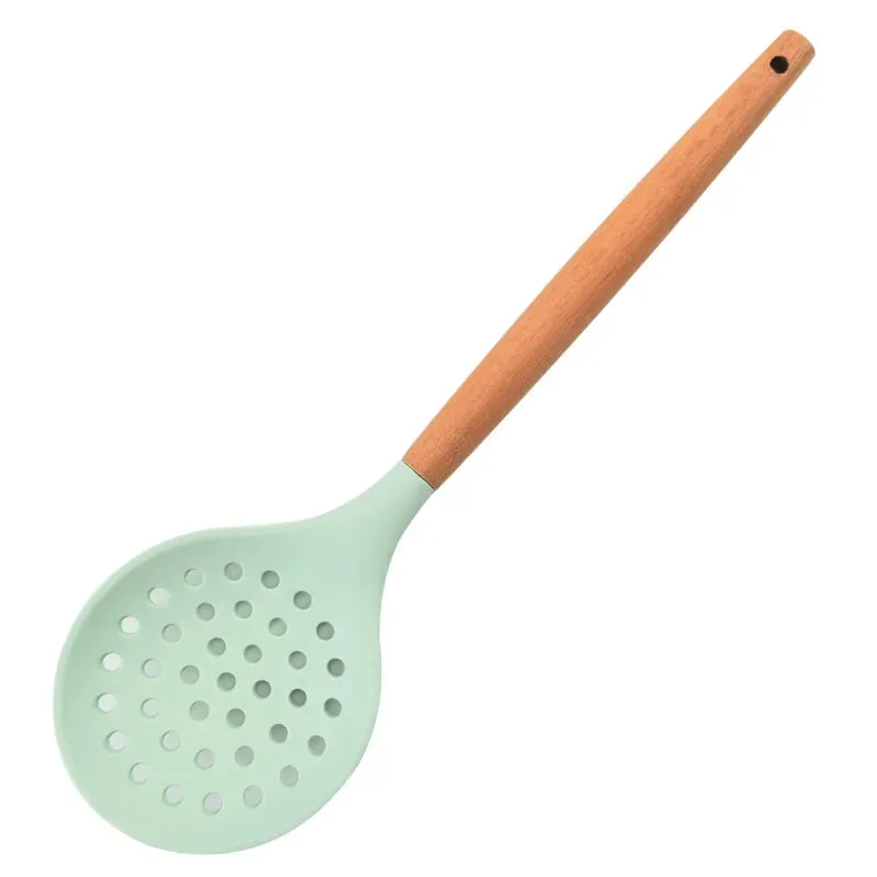 1Pcs Cooking Silicone Strainer Food Non-Stick Heat-Resistant Wooden Handle Colander Spoon Skimmer Strainer Cooking Kitchen Tools