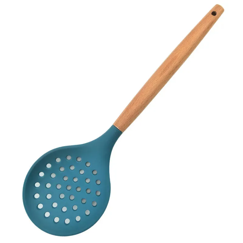 1Pcs Cooking Silicone Strainer Food Non-Stick Heat-Resistant Wooden Handle Colander Spoon Skimmer Strainer Cooking Kitchen Tools