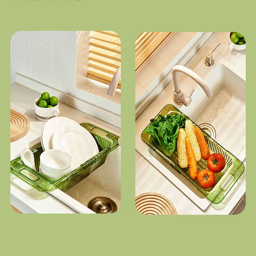 2-Pack Retractable Dish Drying Rack Basket | Drainer Over The Sink (Clear)