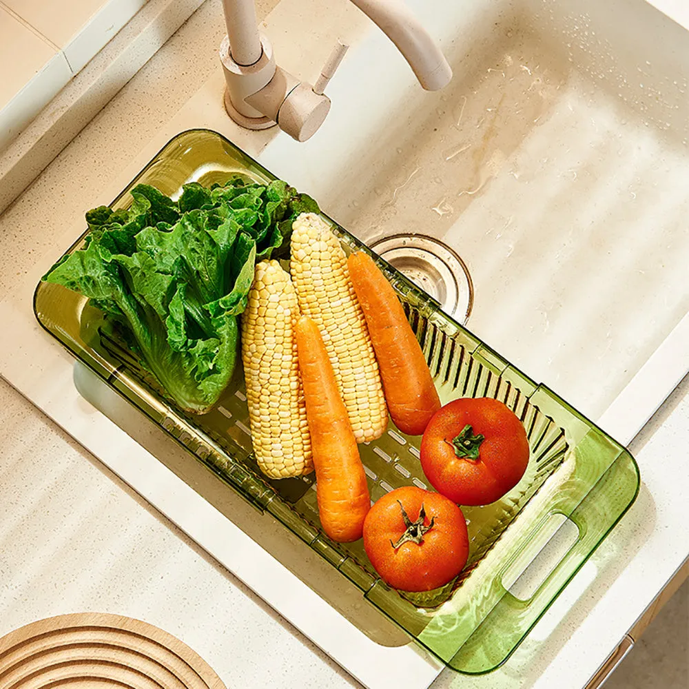 2-Pack Retractable Dish Drying Rack Basket | Drainer Over The Sink (Clear)