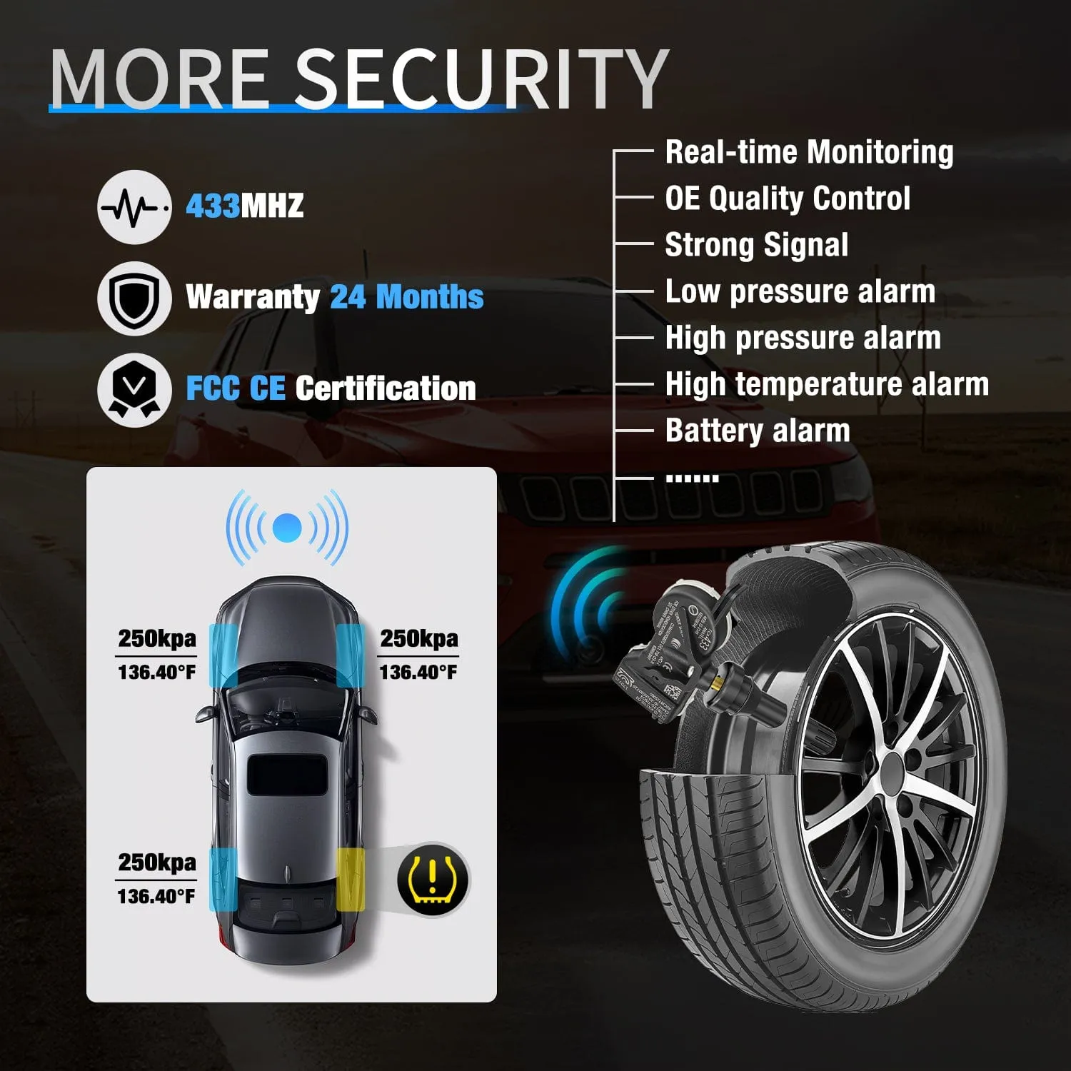 2016-2021 Jeep Grand Cherokee Dodge Durango 2015-2021 Chrysler 200 Pacifica Fiat 500X 433Mhz Tire Pressure Monitor Sensor