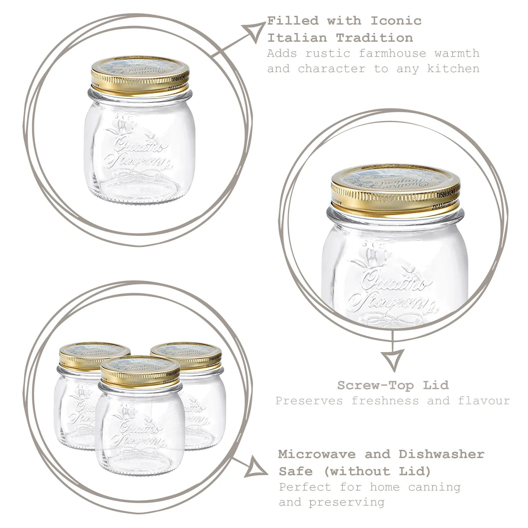 250ml Quattro Stagioni Glass Storage Jar - By Bormioli Rocco