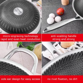 316 Stainless Steel 32cm Non-Stick Stir Fry Wok Pan | Honeycomb Double Sided | Without Lid