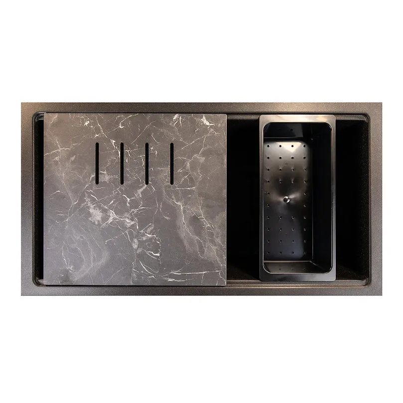 33" Black Composite Single Bowl Kitchen Workstation Sink