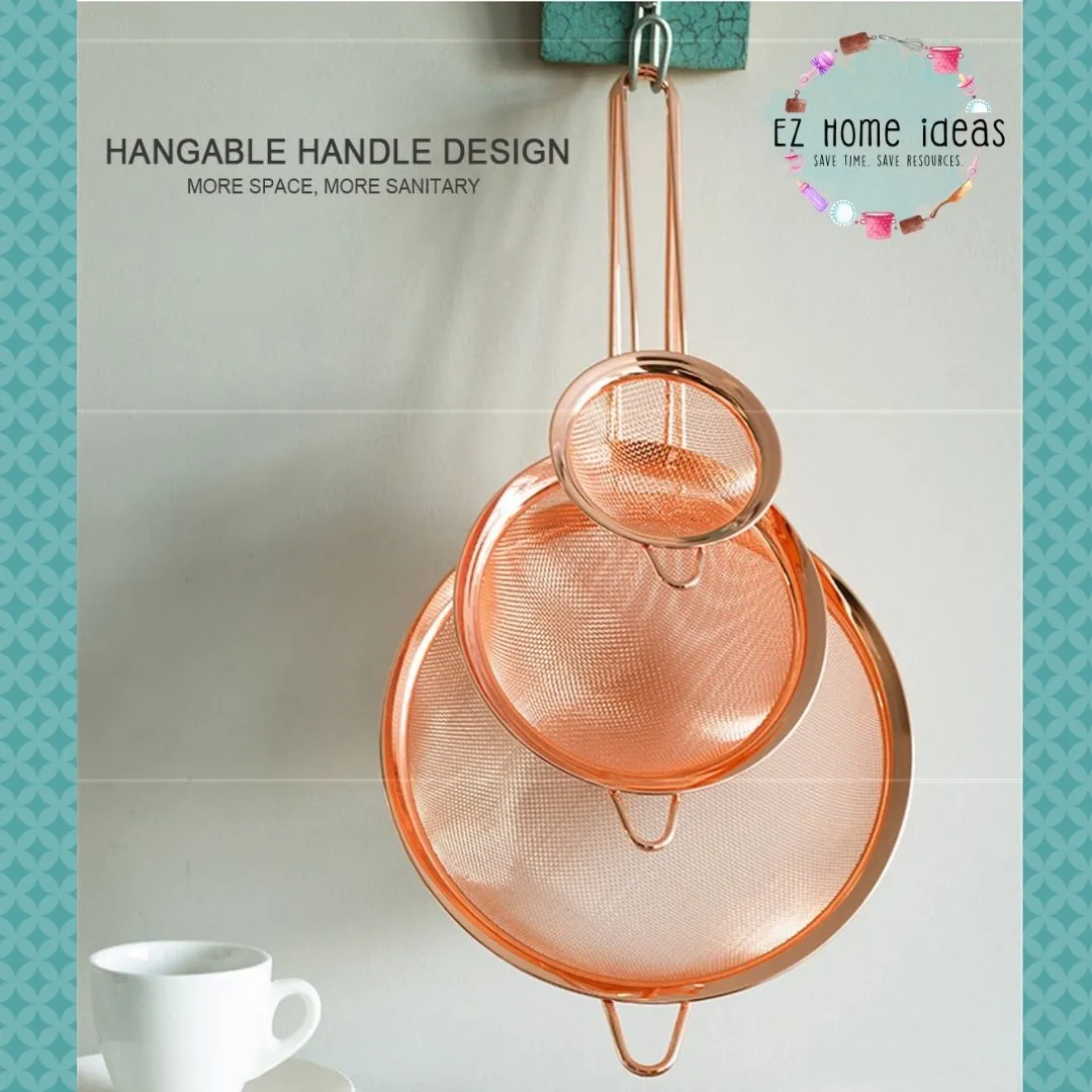 3pcs Rose Gold Stainless Steel Strainer