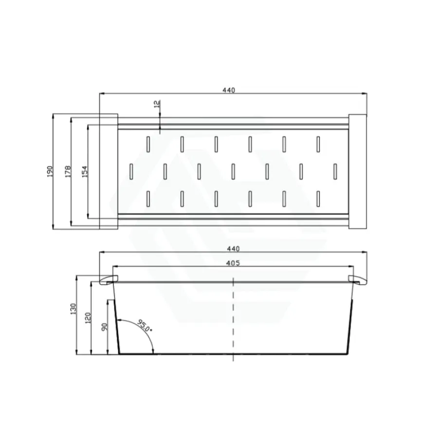 440x190x130mm Square Stainless Steel Gunmetal Black Colander for Kitchen Sink