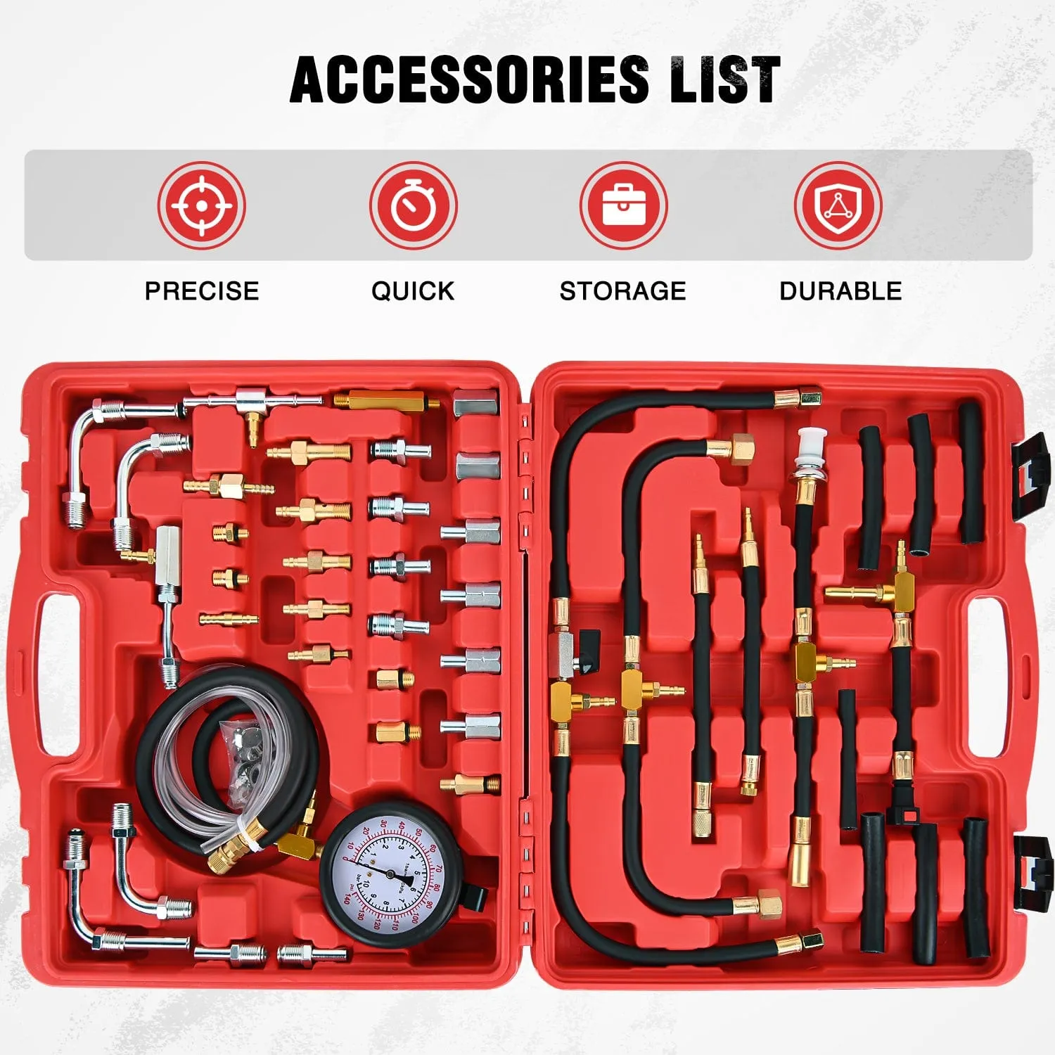 48 pcs 0-140 PSI Fuel PSI Fuel Injection Pump Pressure Gauge Petrol Engine Diagnostic Tester Kit