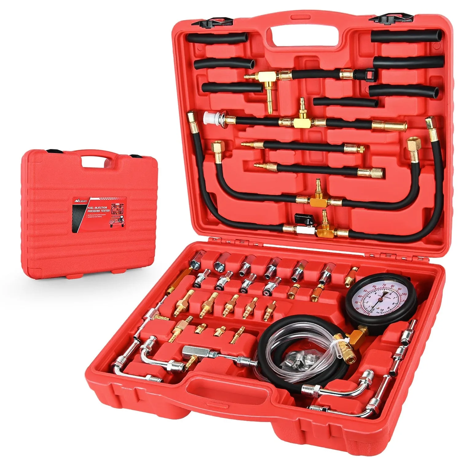 48 pcs 0-140 PSI Fuel PSI Fuel Injection Pump Pressure Gauge Petrol Engine Diagnostic Tester Kit