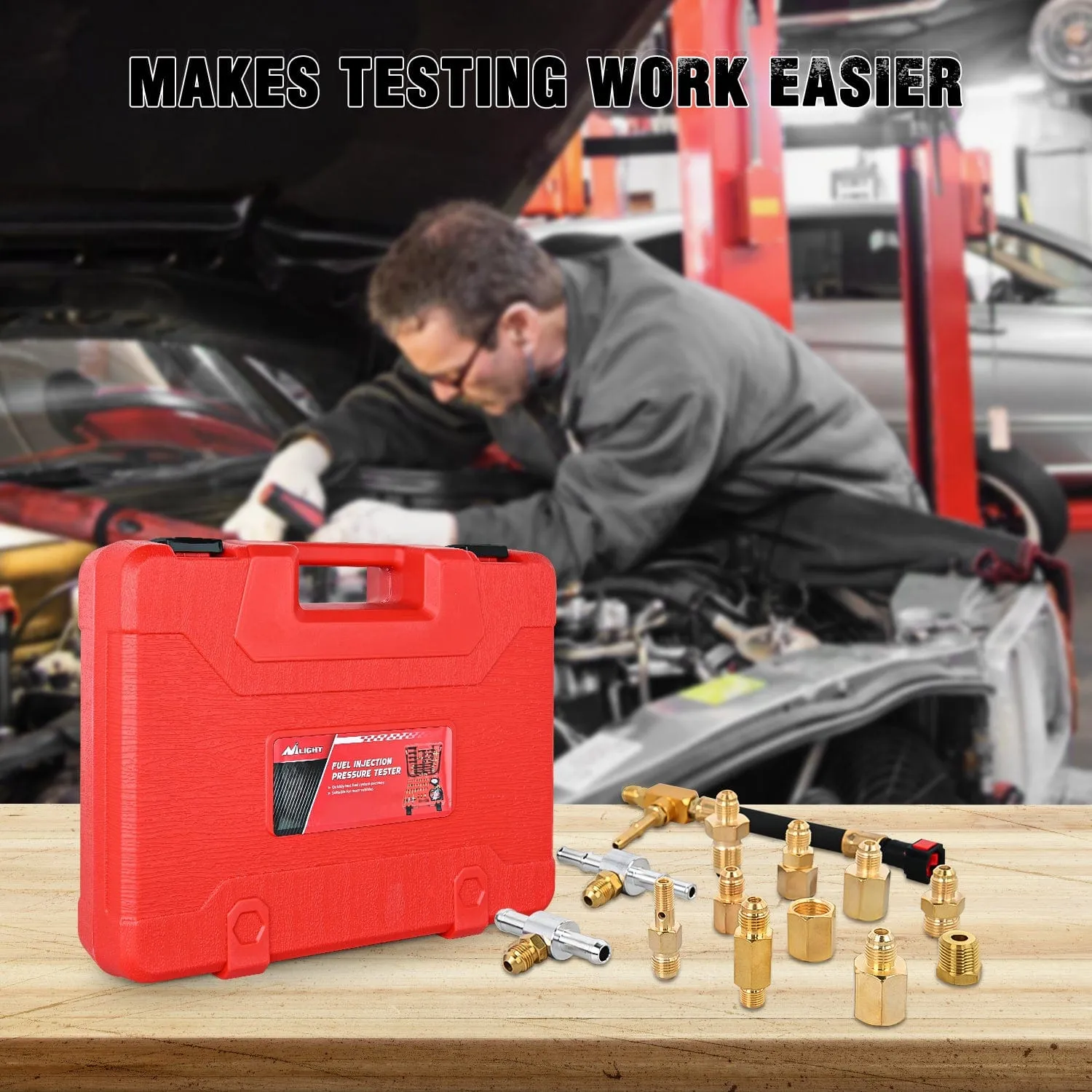 52 pcs 0-140 PSI Fuel Pressure Gauge with 9.49,7.89,6.30 Fuel Line Fittings Master Fuel Pressure Tester Kit