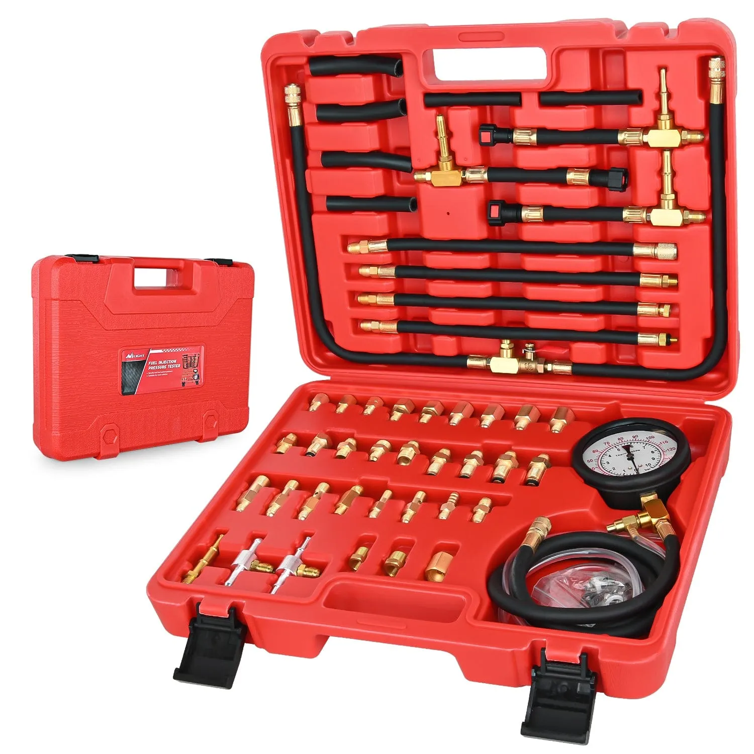 52 pcs 0-140 PSI Fuel Pressure Gauge with 9.49,7.89,6.30 Fuel Line Fittings Master Fuel Pressure Tester Kit