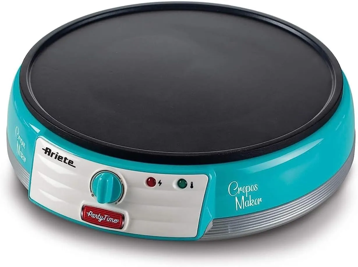 Ariete Electric Crepe Maker Dosa Maker | Portable Crepe Maker with Non-Stick Dipping Plate and Egg Whisk | Easy to Use for Pancakes, Chapati, Chilla, Dosa, Egg Beater | 1000Watt (Sky Blue)