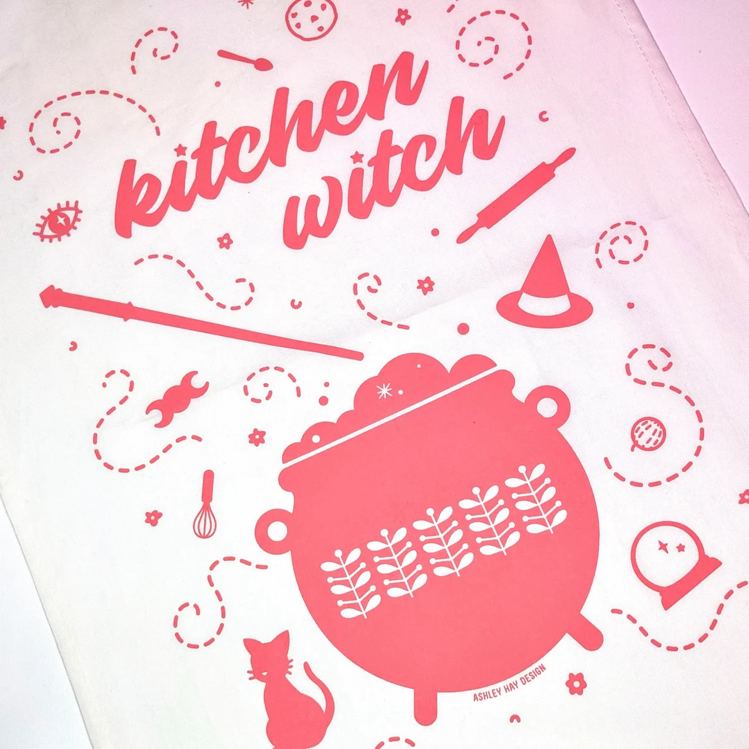ASHLEY HAY DESIGN KITCHEN WITCH SPRING STEMS TEA TOWEL