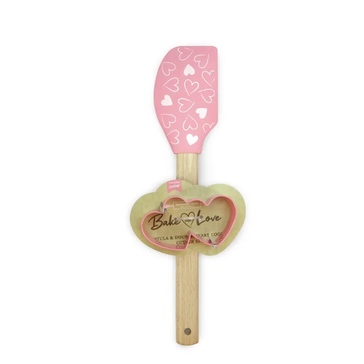 Bake w/Love Spatula & Double Heart Cookie Cutter