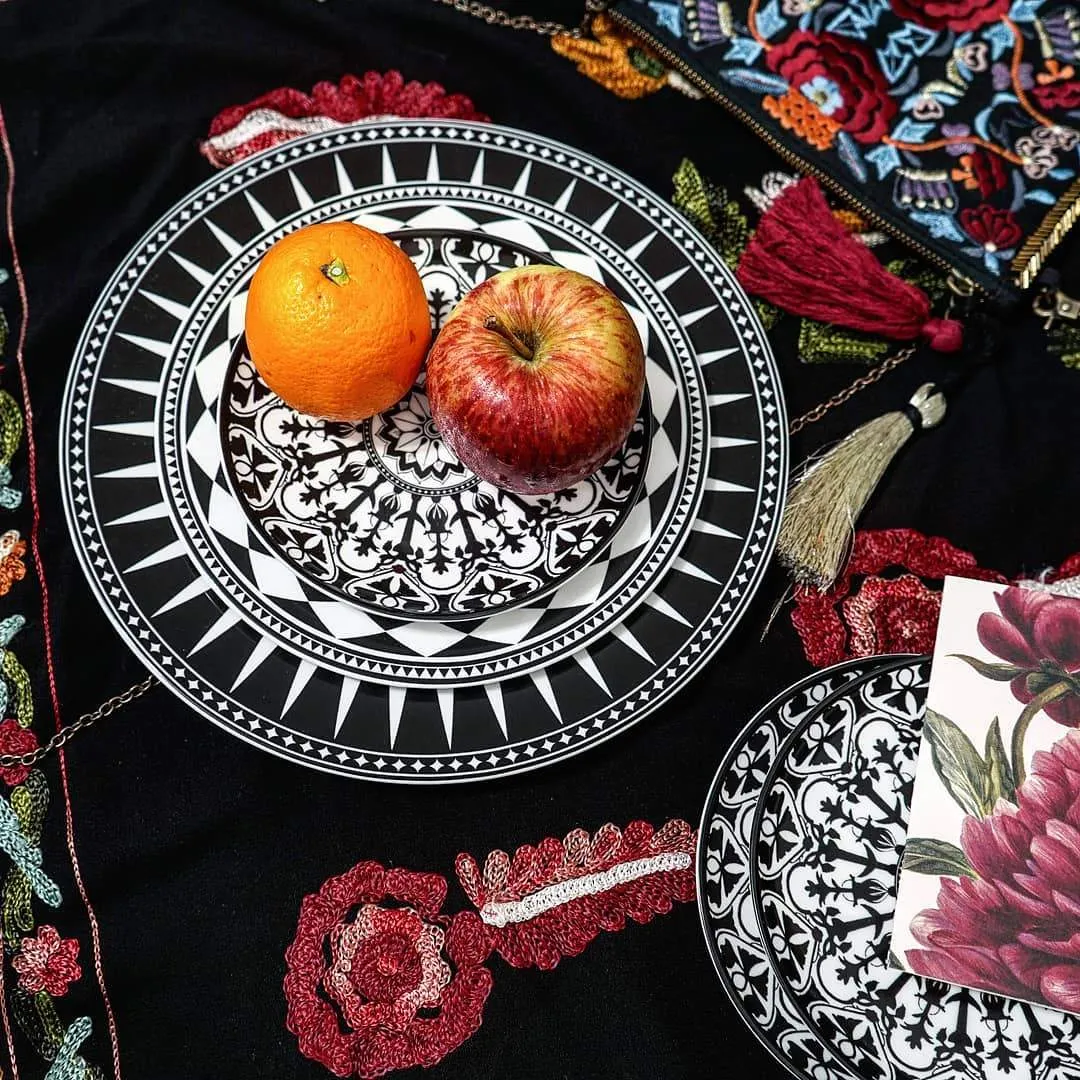 Black Burst Bone China Dinnerware Set