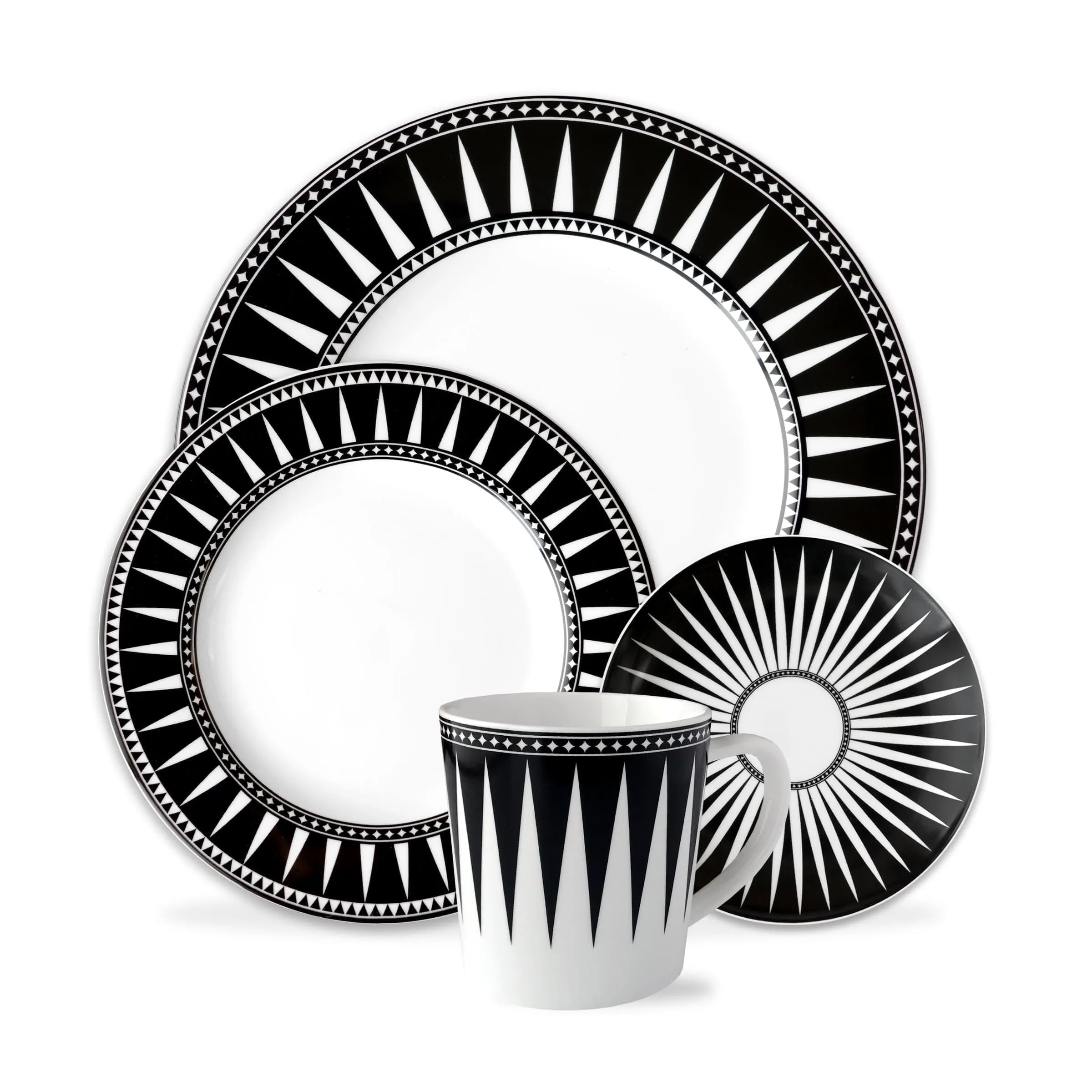 Black Burst Bone China Dinnerware Set