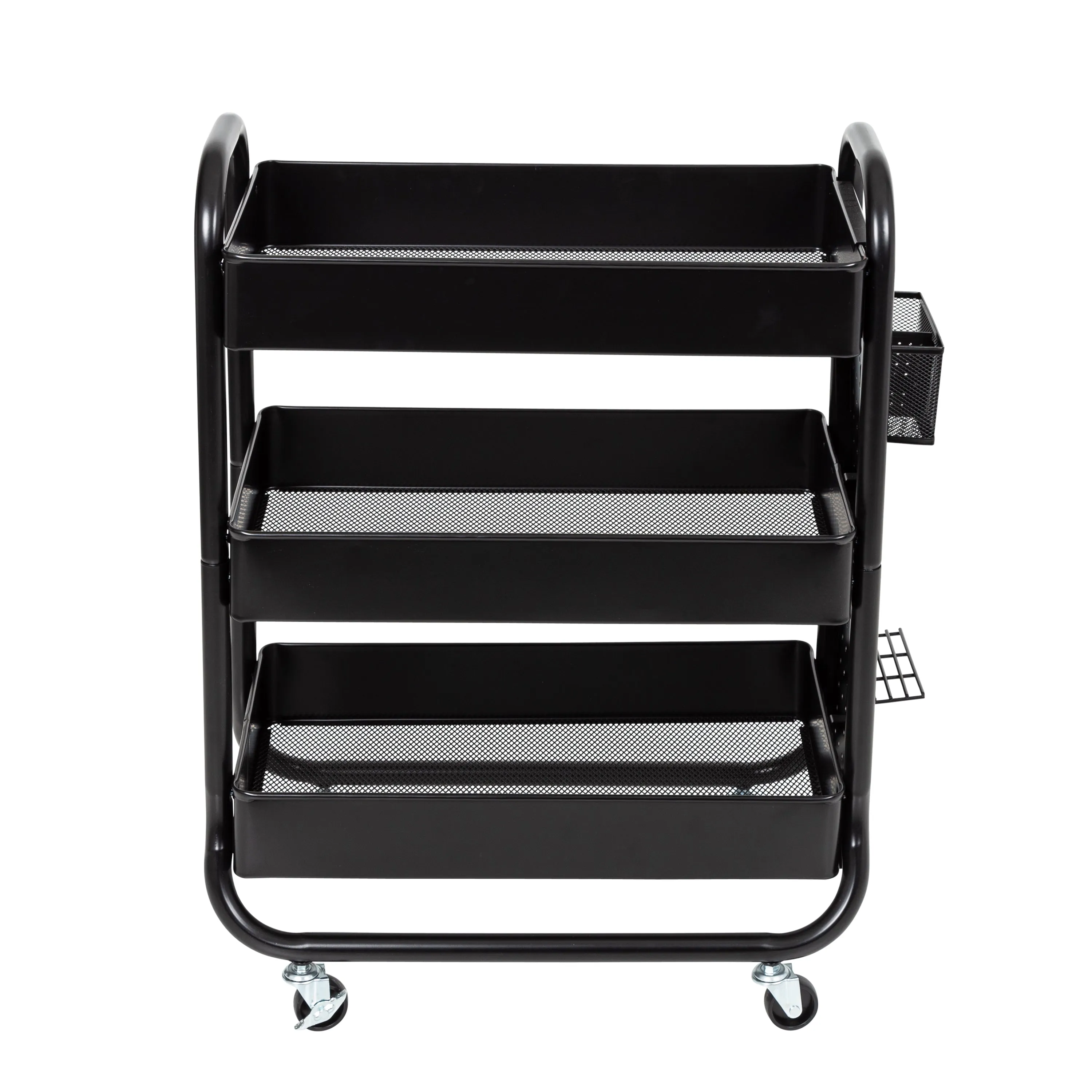 Black Craft Cart with Wheels, Pegboard, Shelf, and Metal Basket