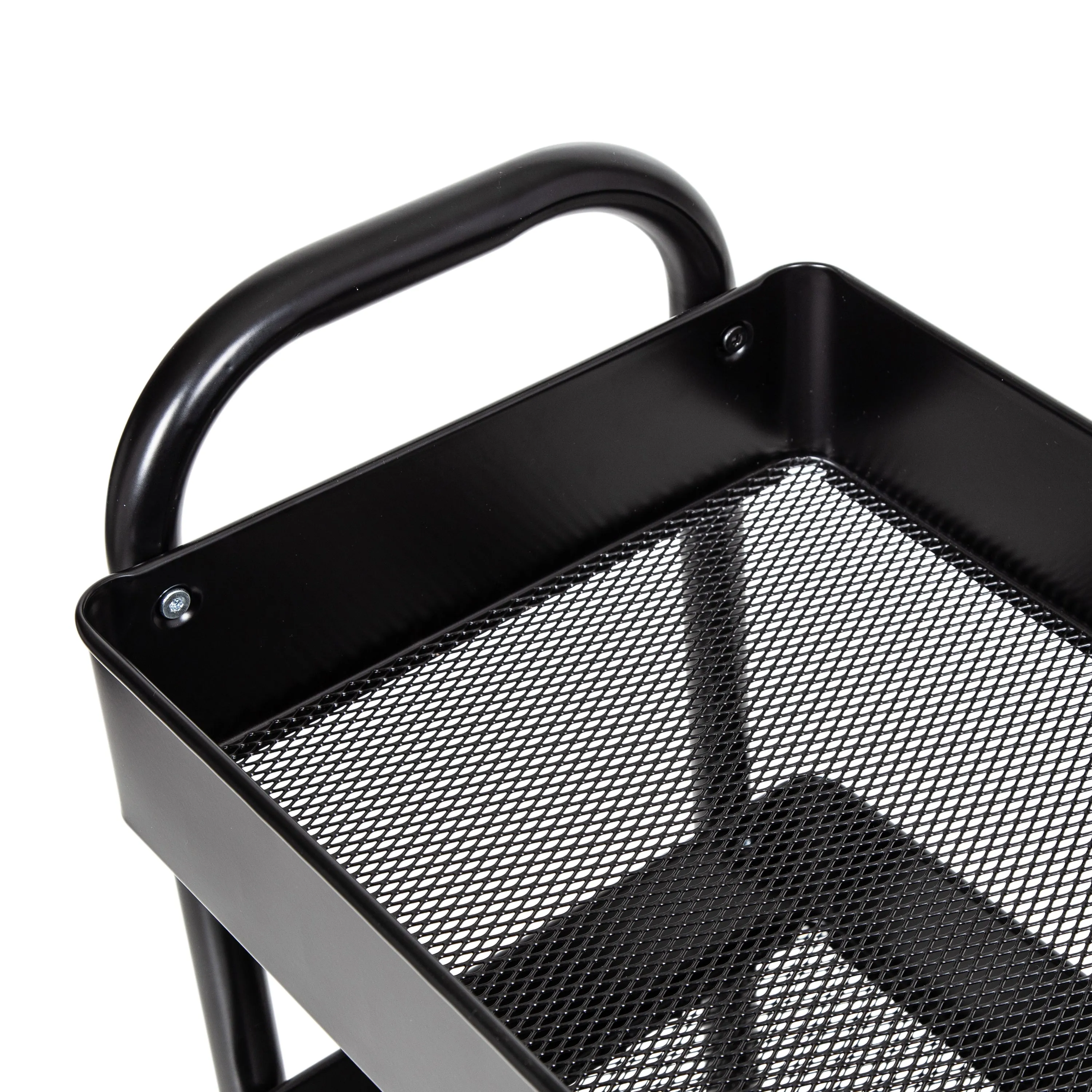 Black Craft Cart with Wheels, Pegboard, Shelf, and Metal Basket
