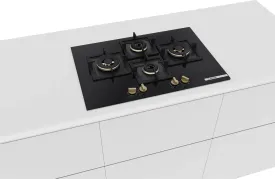 Bosch PNI7B6G20I 75 cm Built-in Gas Hob – 4 Burner, Full Brass 3D Ring Burners, Auto Ignition, Tempered Glass, Cast Iron Pan Supports, Black