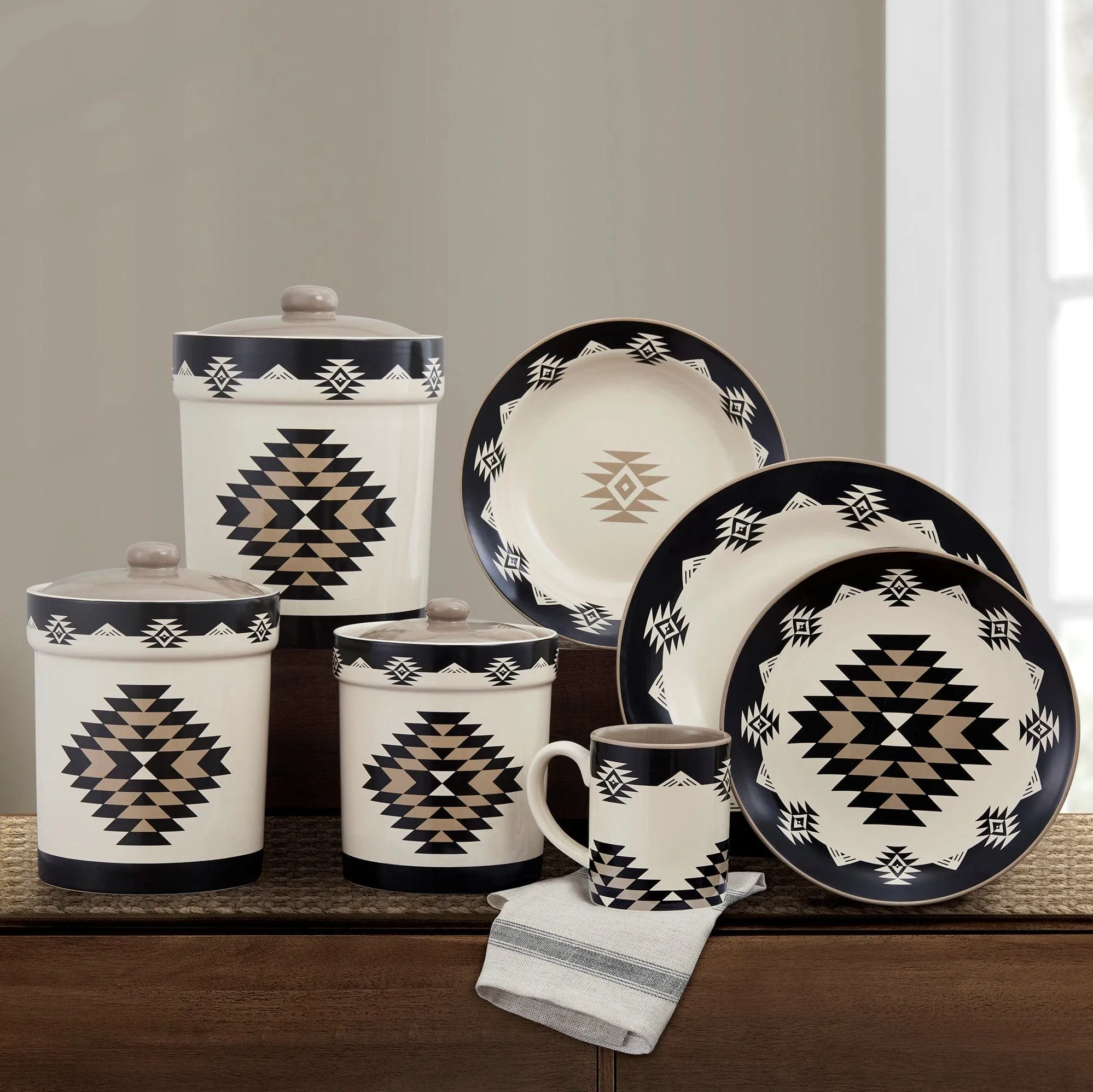 Chalet Aztec 19 pc Southwestern Dinnerware and Canister Set