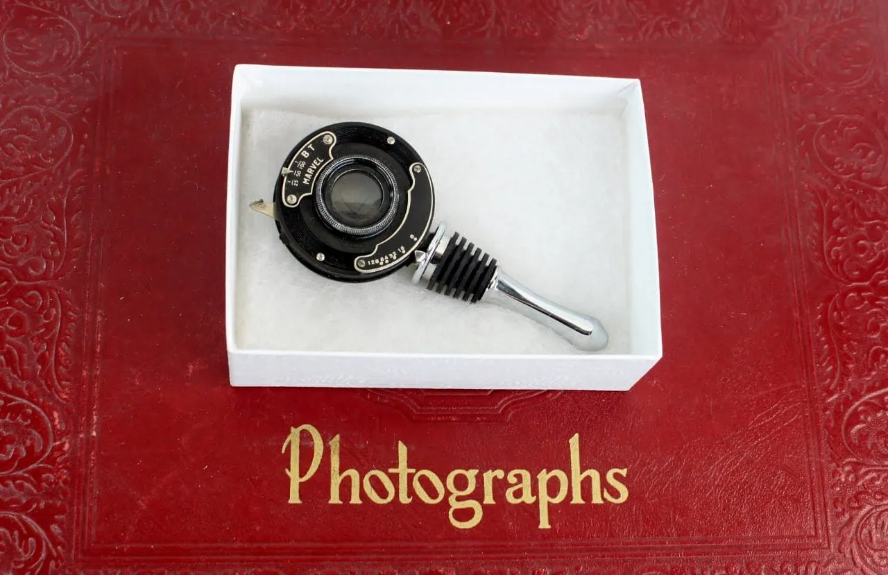 Collectible Vintage Wine Bottle Stopper - Ansco Folding Camera Lens - Wine Accessory