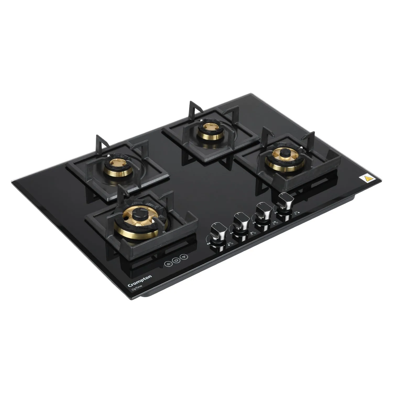 Crompton HOB-OPFB604TI-MBL Optime 60 cm 4 Burners Built-in Glass HOB with Digital Timer, Full Brass Burners & 3D Flame Technology ( Midnight Black)
