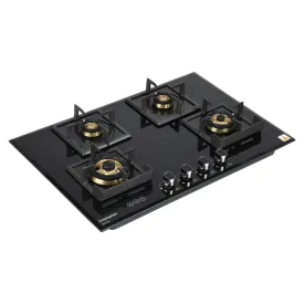 Crompton HOB-OPFB604TI-MBL Optime 60 cm 4 Burners Built-in Glass HOB with Digital Timer, Full Brass Burners & 3D Flame Technology ( Midnight Black)