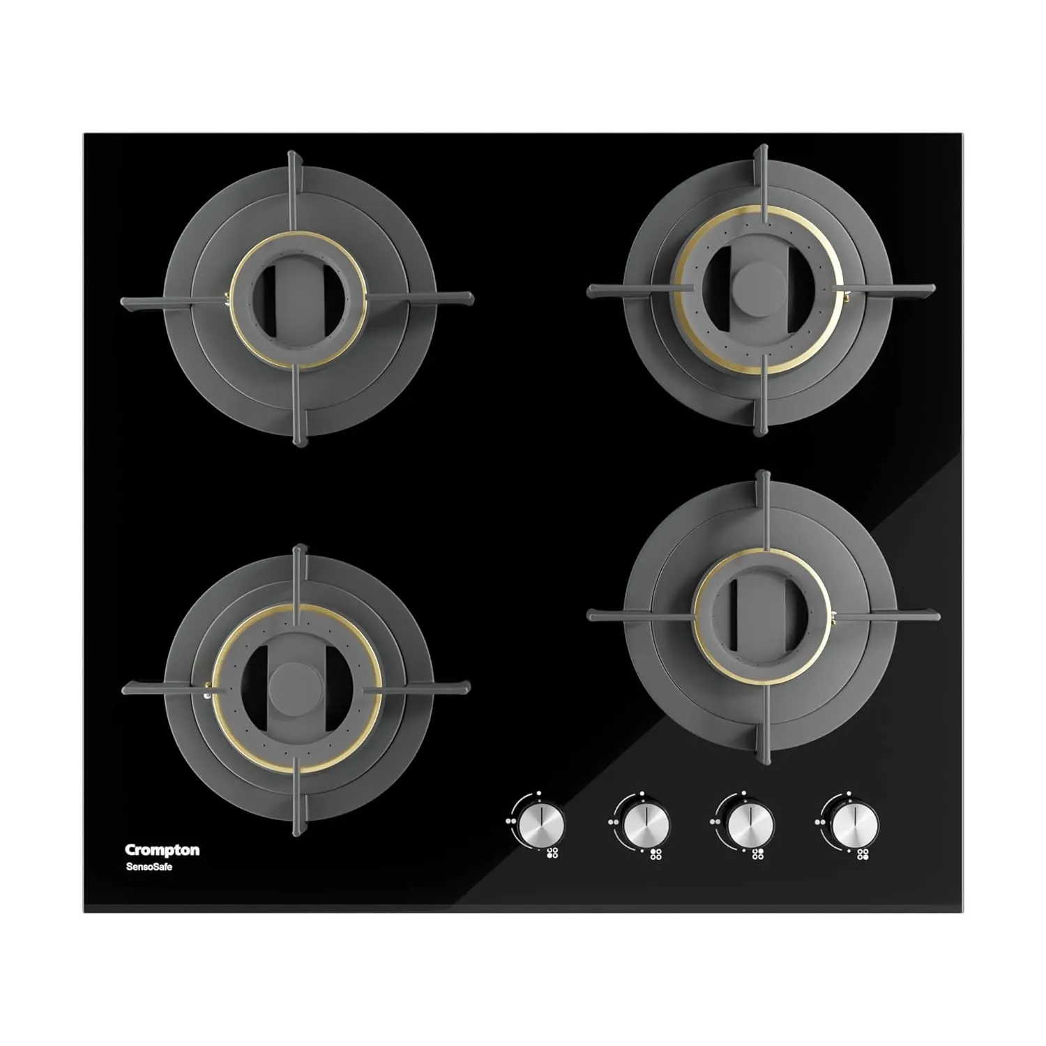 Crompton HOB-SSDC604-MBL SensoSafe 60 cm 4 Burners Built-in Gas Hob With High Efficiency Brass Burners, Auto-Ignition and 8 MM Toughened Glass ( Midnight Black)