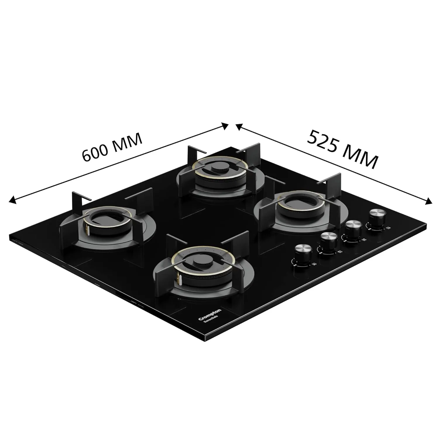 Crompton HOB-SSDC604-MBL SensoSafe 60 cm 4 Burners Built-in Gas Hob With High Efficiency Brass Burners, Auto-Ignition and 8 MM Toughened Glass ( Midnight Black)