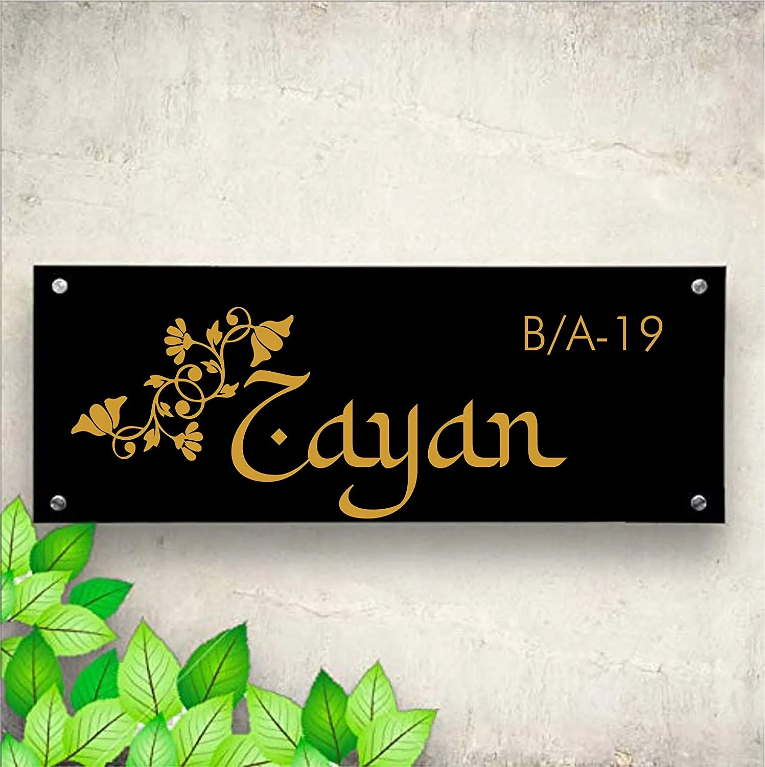 Crown Flower Letters Personalized Name Plates for Home Door Outdoor Customized Laminated Name Board House Apartment Glass Door Number (31 cm X 13 cm)