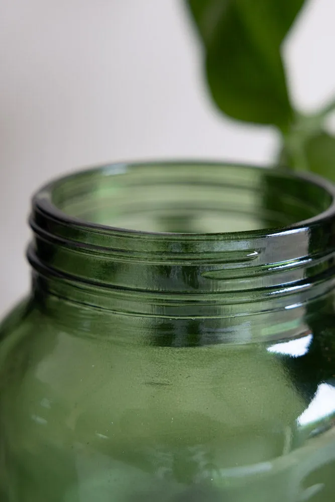 Green Glass Storage Jar With Black Lid - Sugar