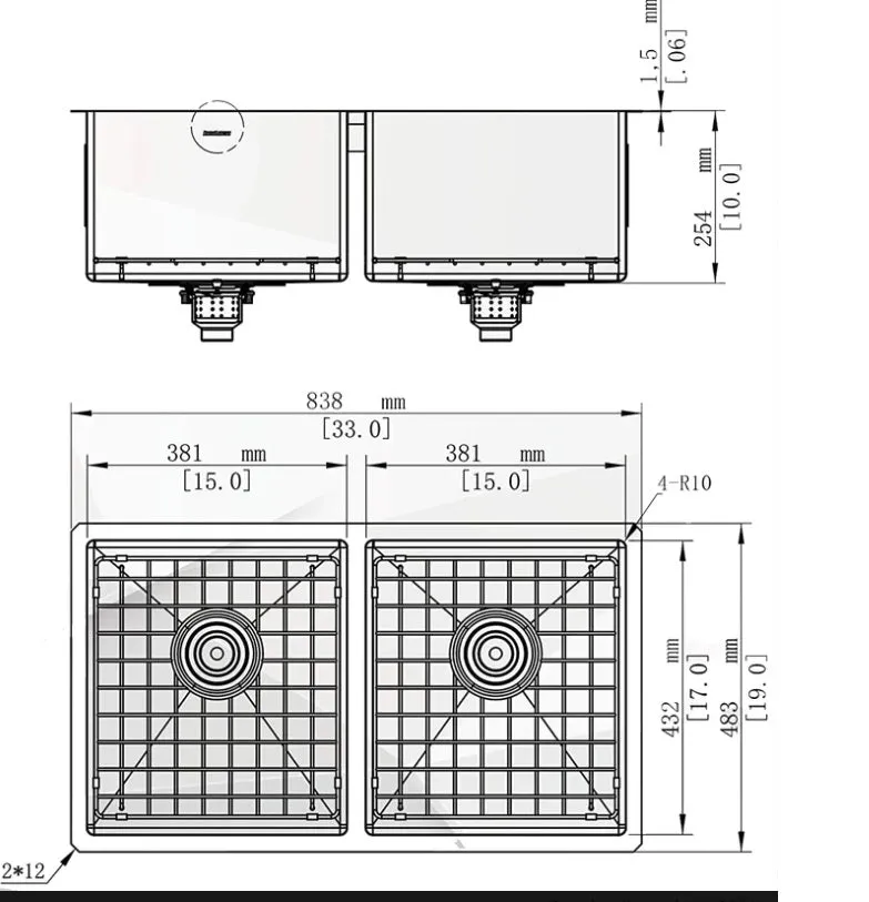 KODAEN  - UN1515P/ 33" MISSION UNDERMOUNT KITCHEN SINK-DOUBLE BOWLS