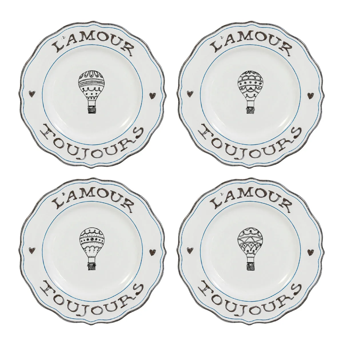 L'Amour Toujours Dessert/Salad Plate Assorted Set/4