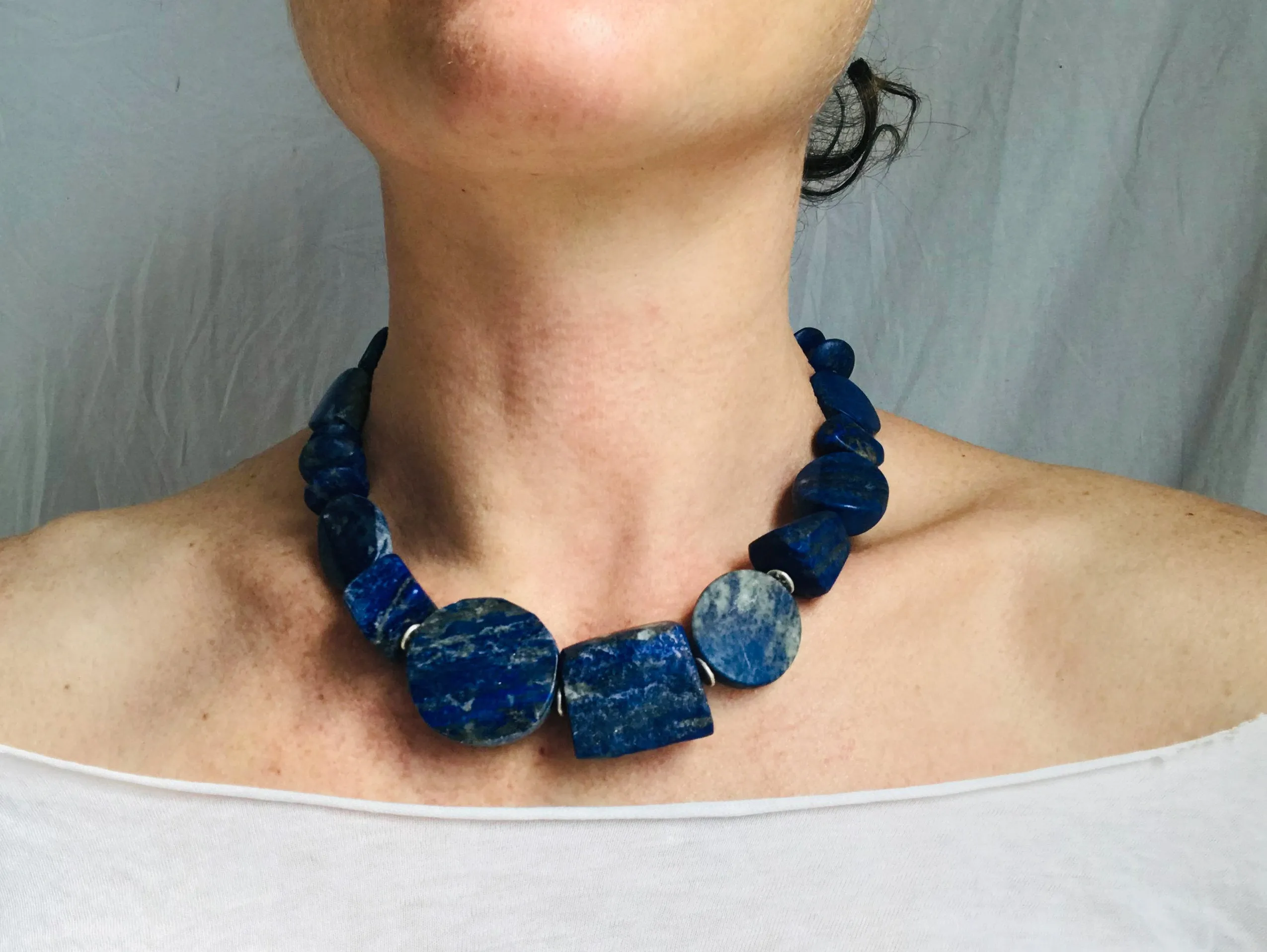 Lapis & Silver Beaded Necklace.