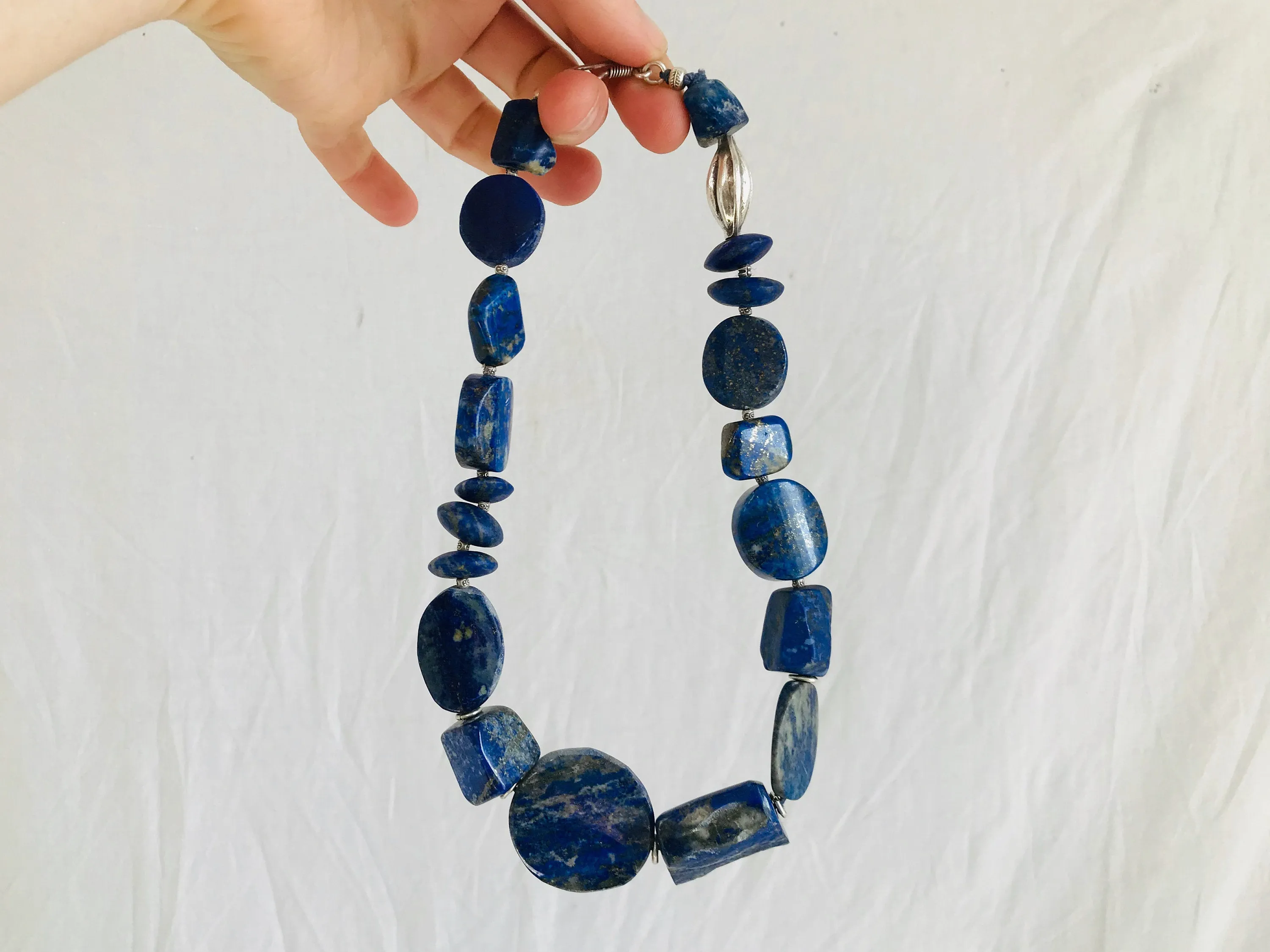 Lapis & Silver Beaded Necklace.