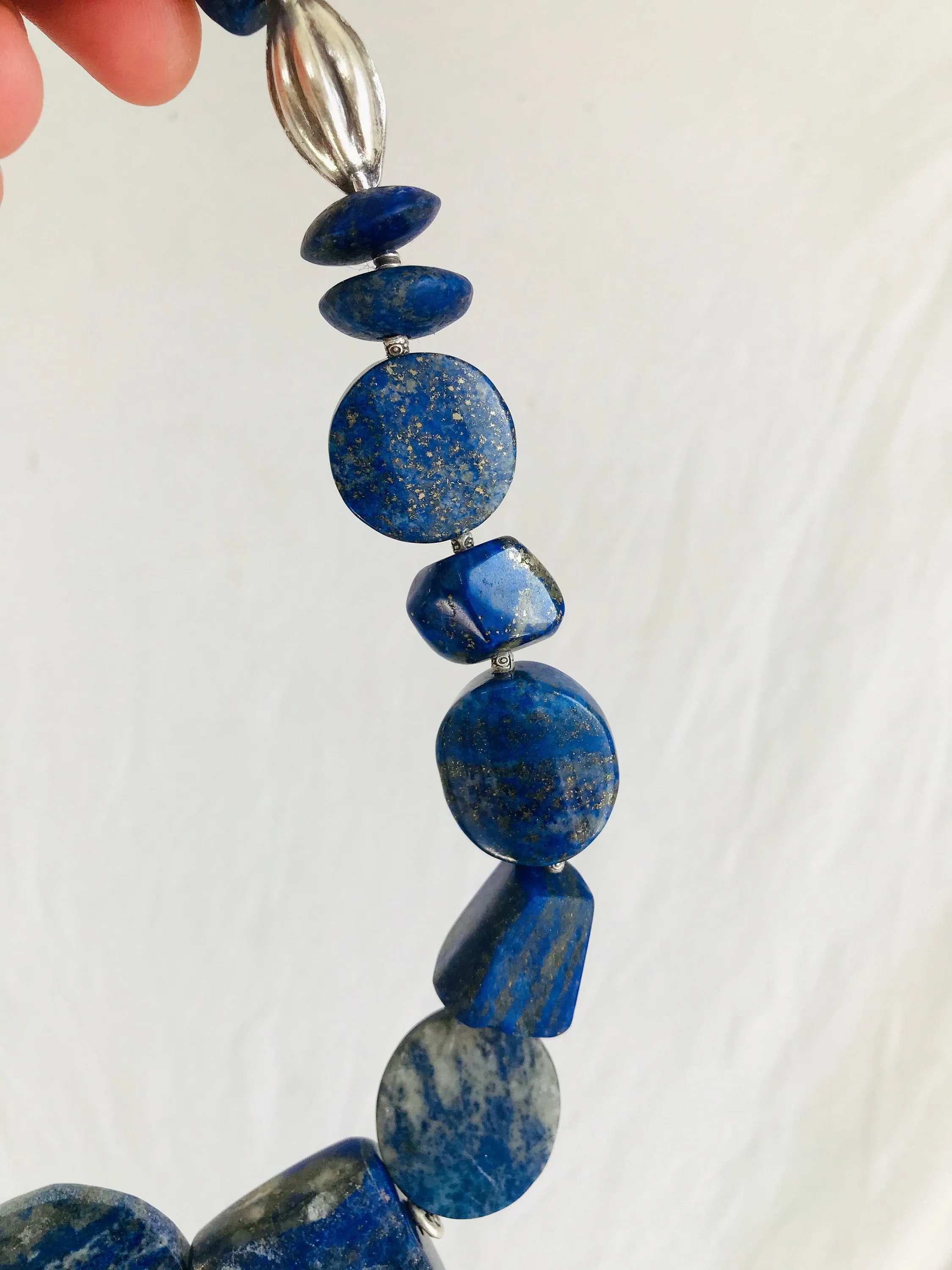 Lapis & Silver Beaded Necklace.