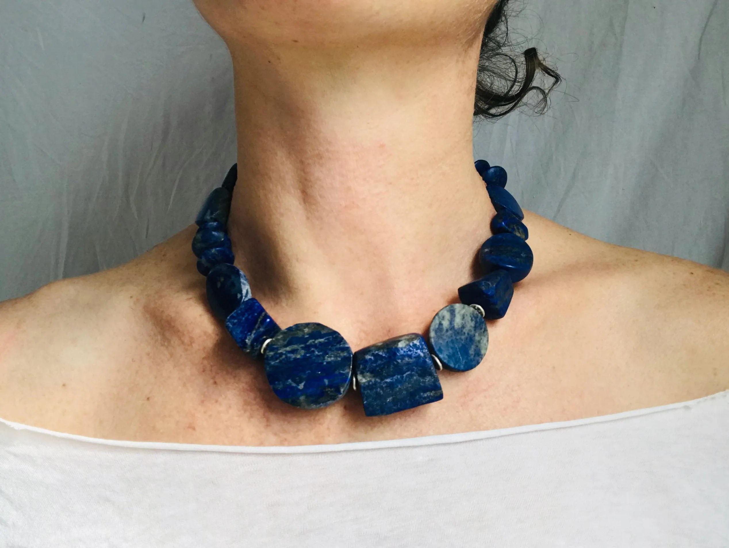 Lapis & Silver Beaded Necklace.
