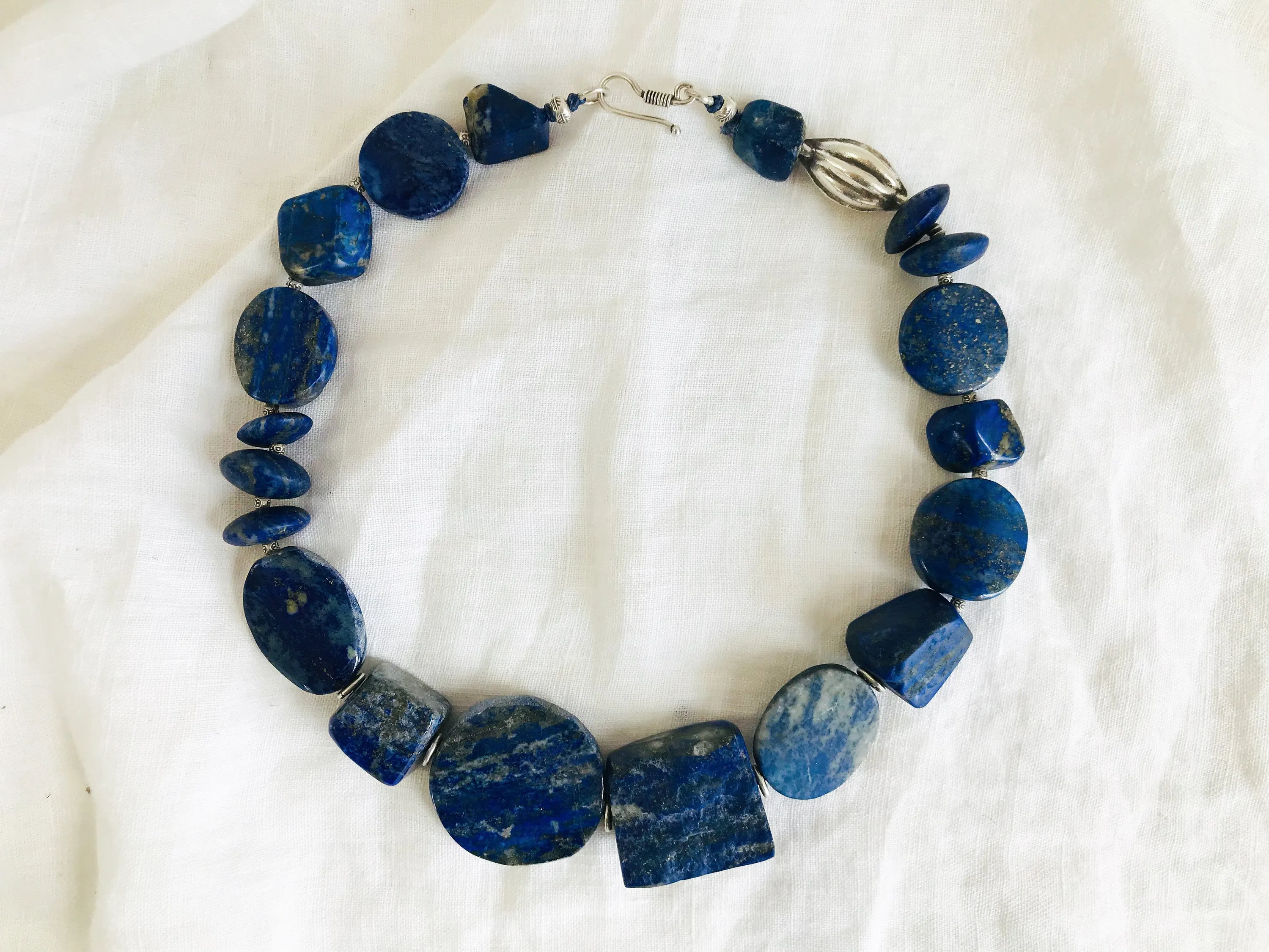 Lapis & Silver Beaded Necklace.