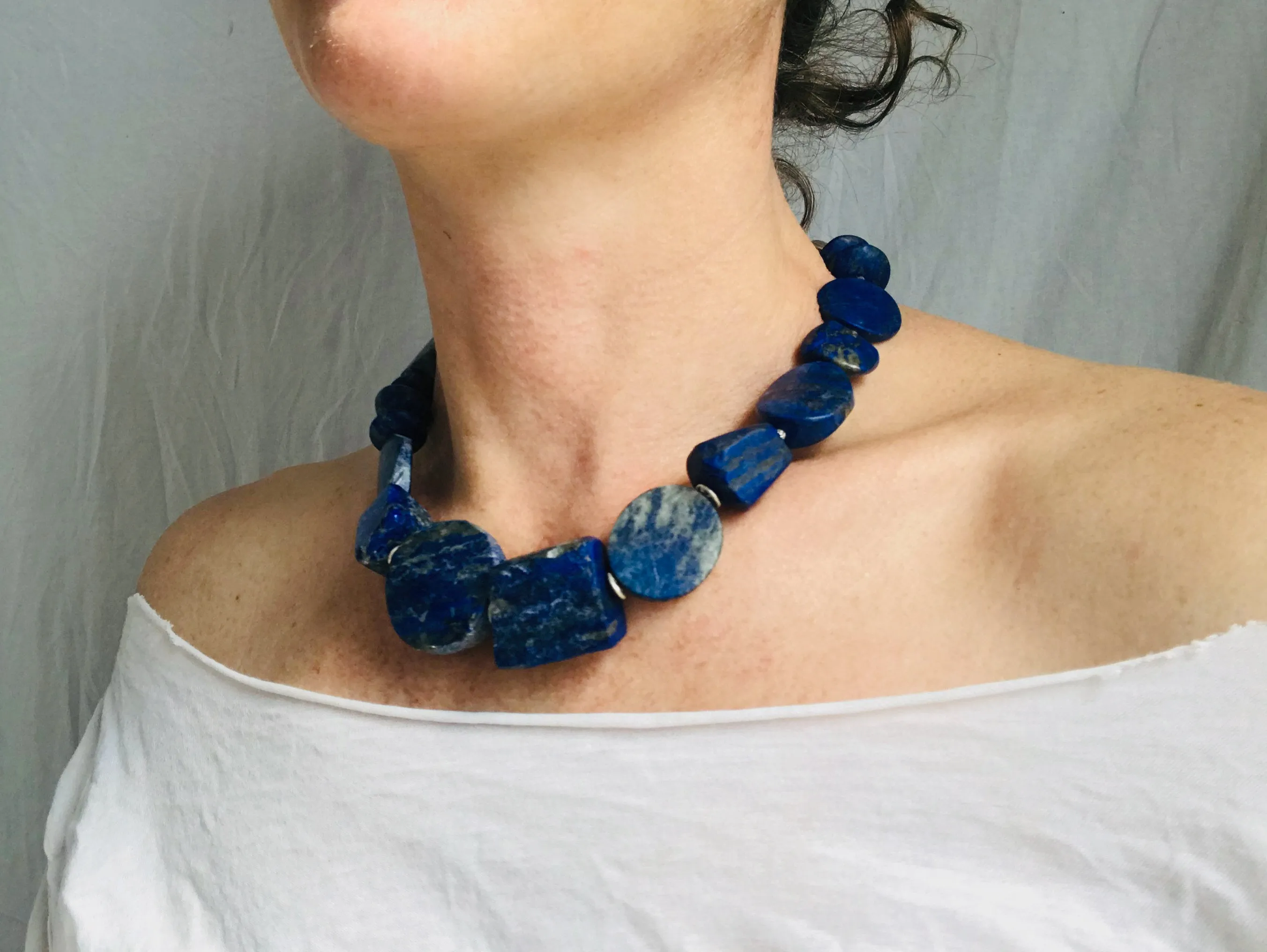 Lapis & Silver Beaded Necklace.