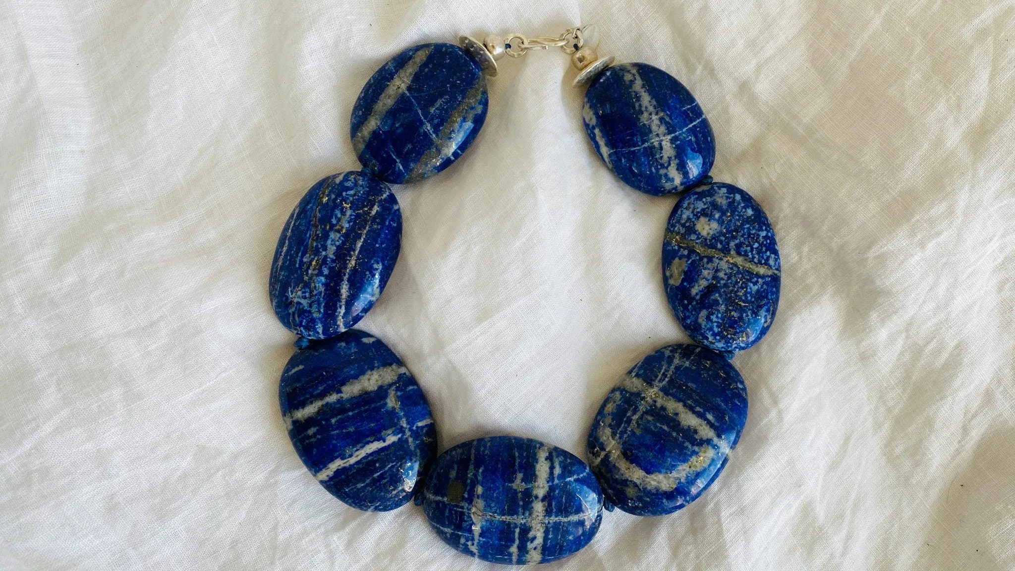 Lapis Beaded Necklace. Huge Ovals.