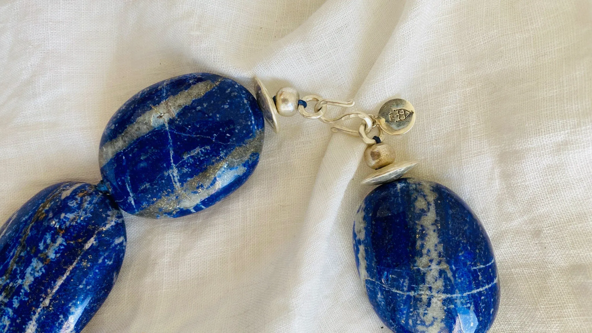 Lapis Beaded Necklace. Huge Ovals.