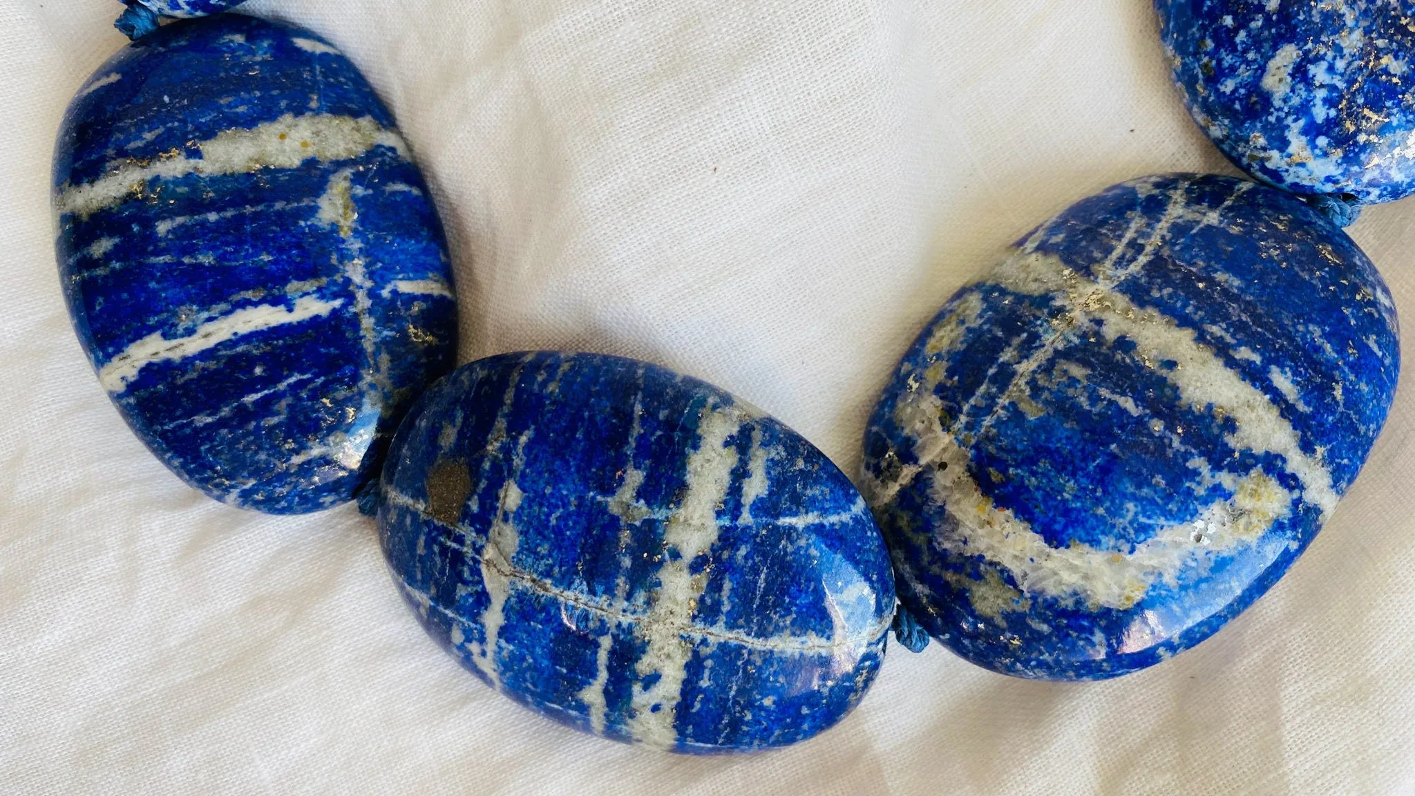 Lapis Beaded Necklace. Huge Ovals.