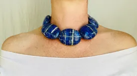 Lapis Beaded Necklace. Huge Ovals.