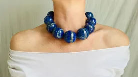 Lapis Beaded Necklace. Huge Spheres. 0055