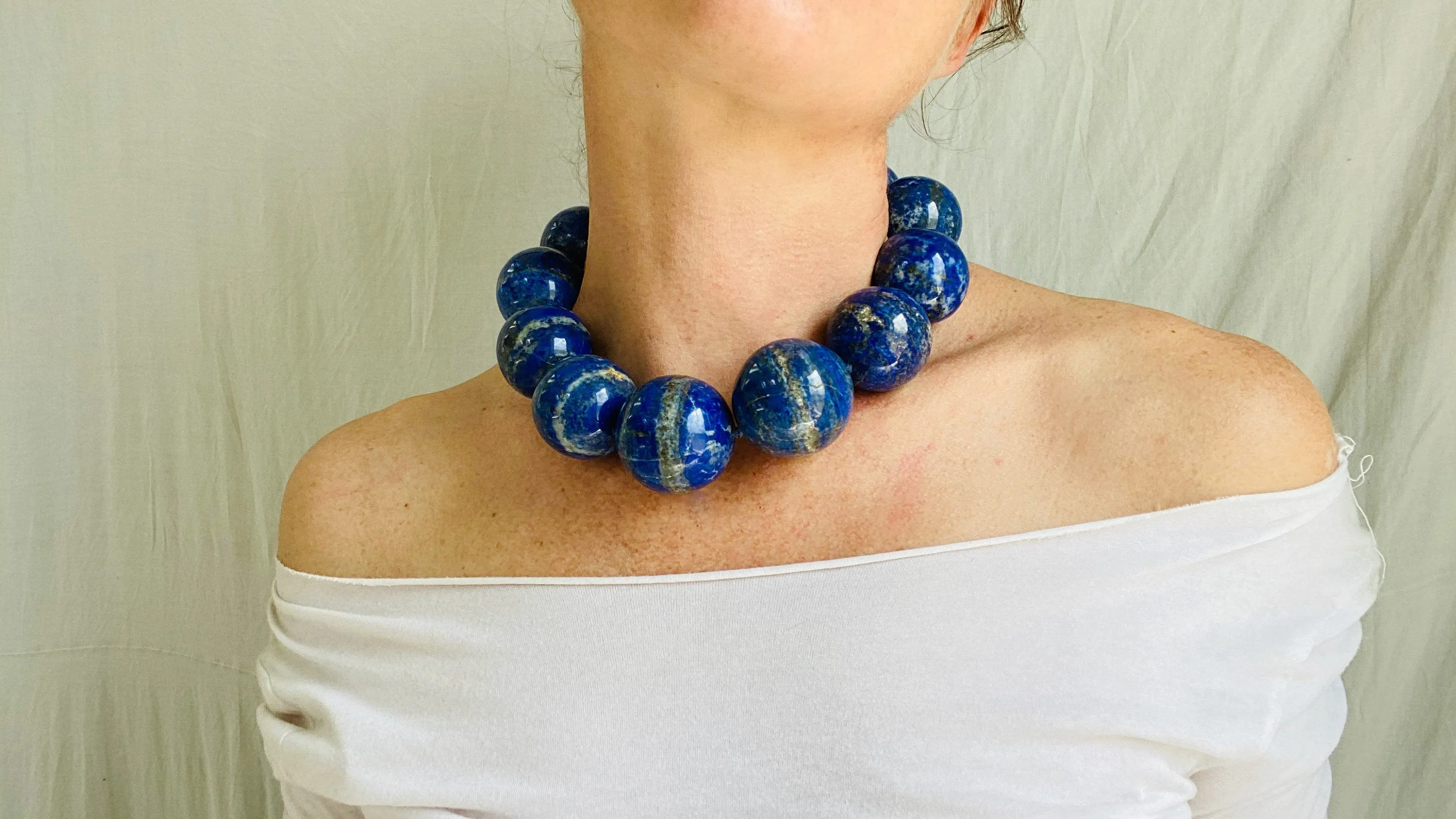 Lapis Beaded Necklace. Huge Spheres. 0055