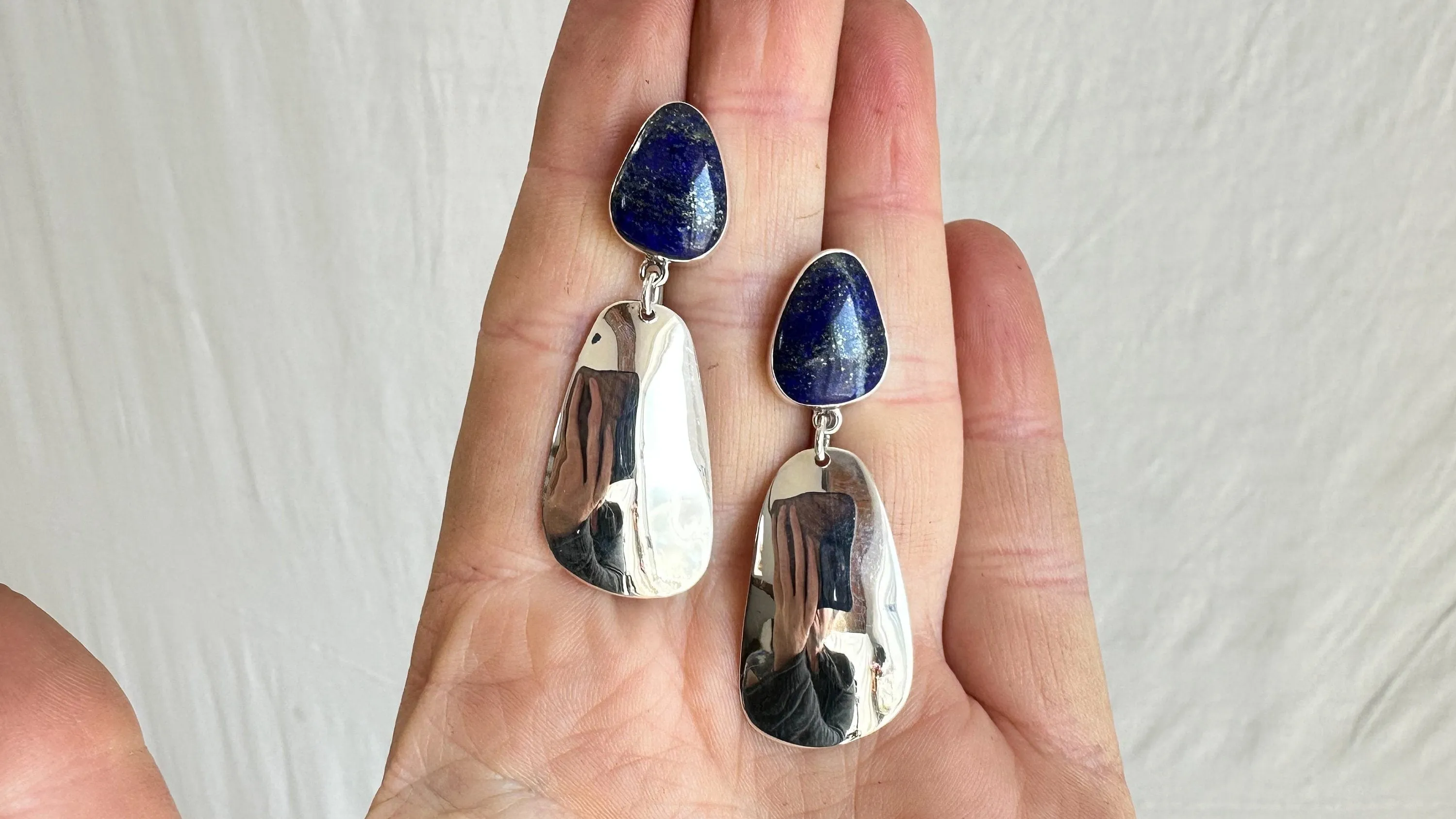 Lapis Lazuli & Sterling Silver Drop Earrings. 0888