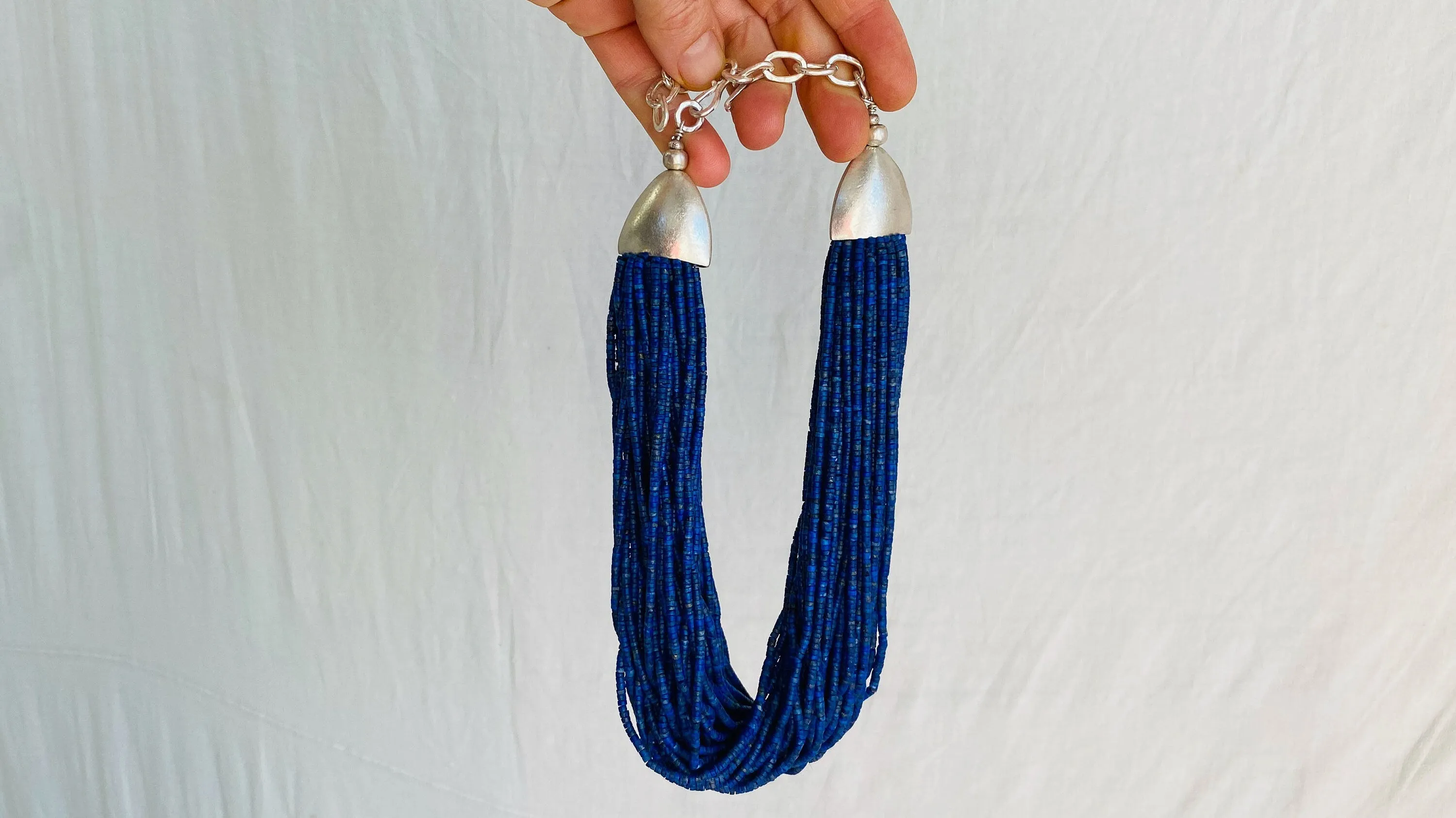 Lapis Lazuli and Karen Silver Necklace. Multi Strand. 1187